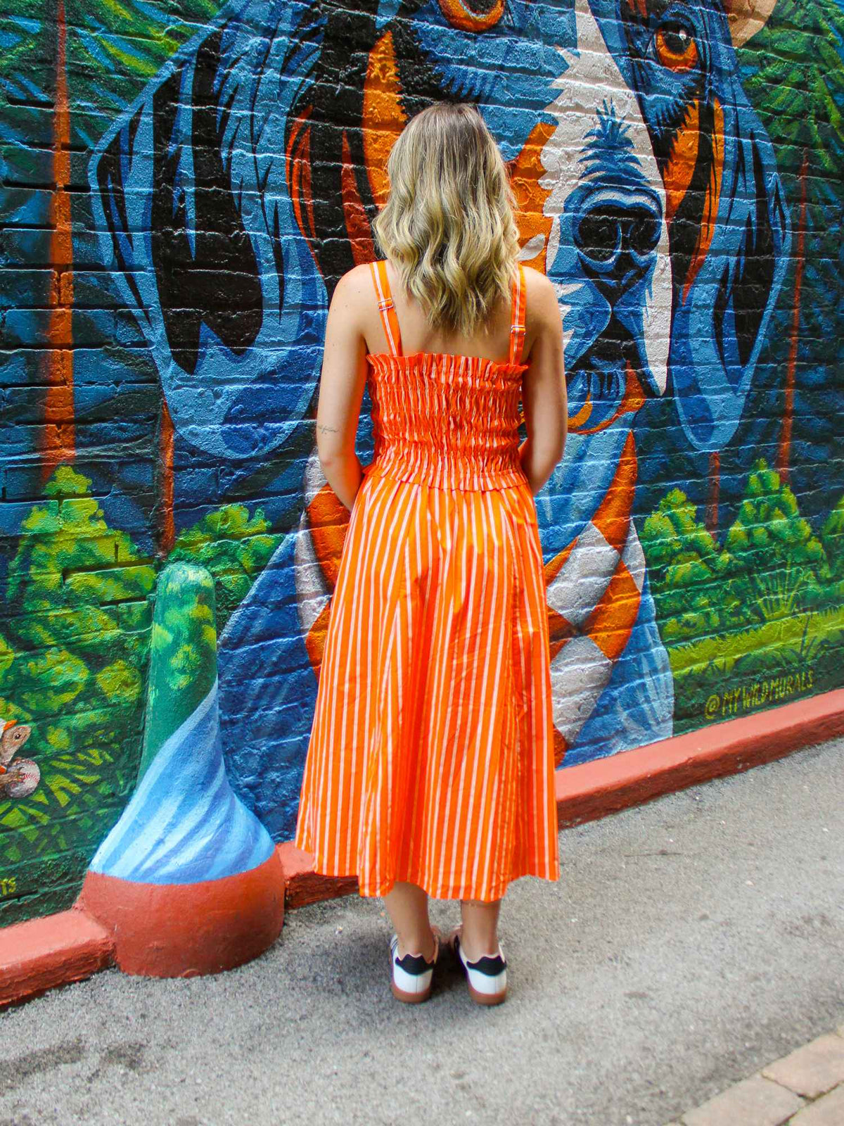 Raised On Rocky Top Striped Midi Dress Sunkist White