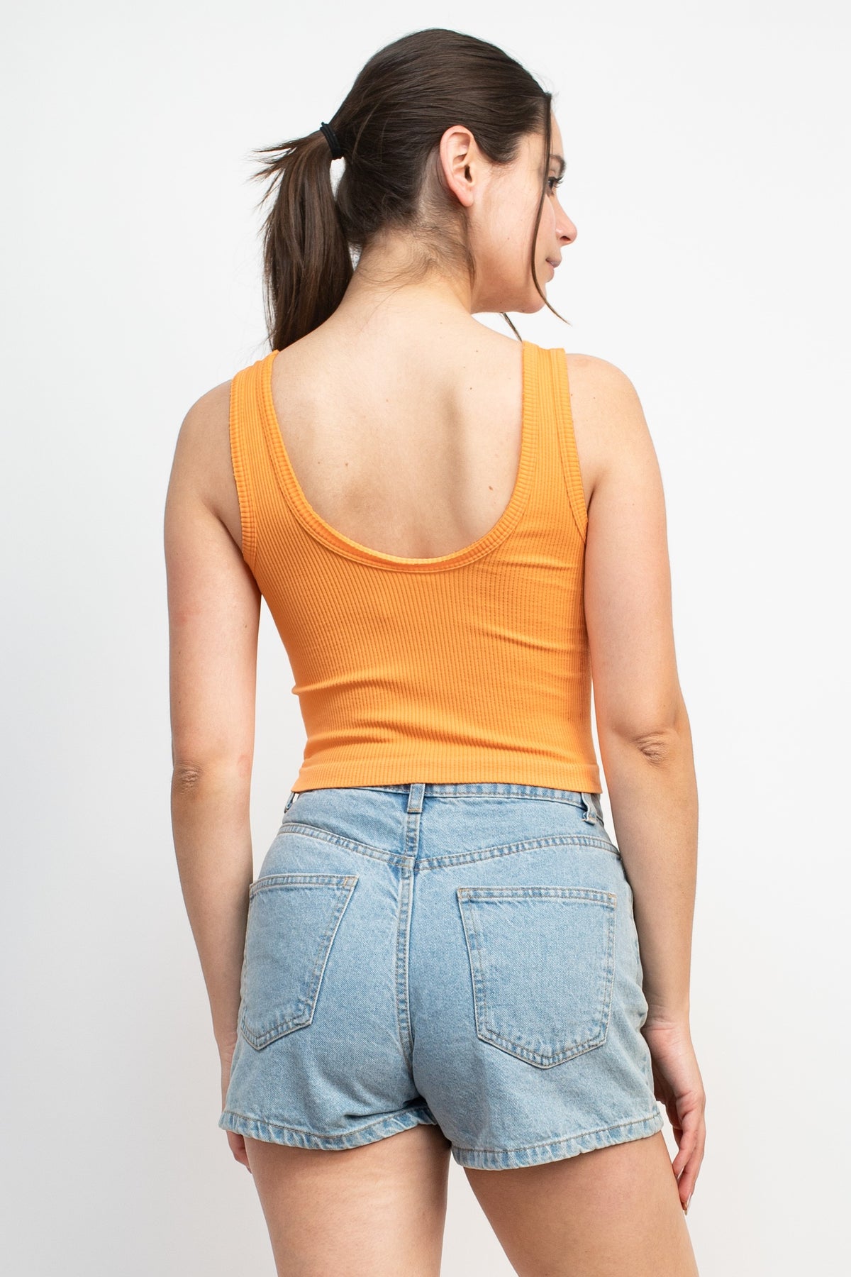 raw edge cropped tank top in tennessee orange-back view