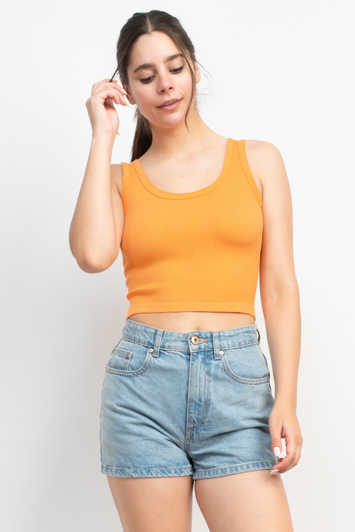 raw edge cropped tank top in tennessee orange-front view
