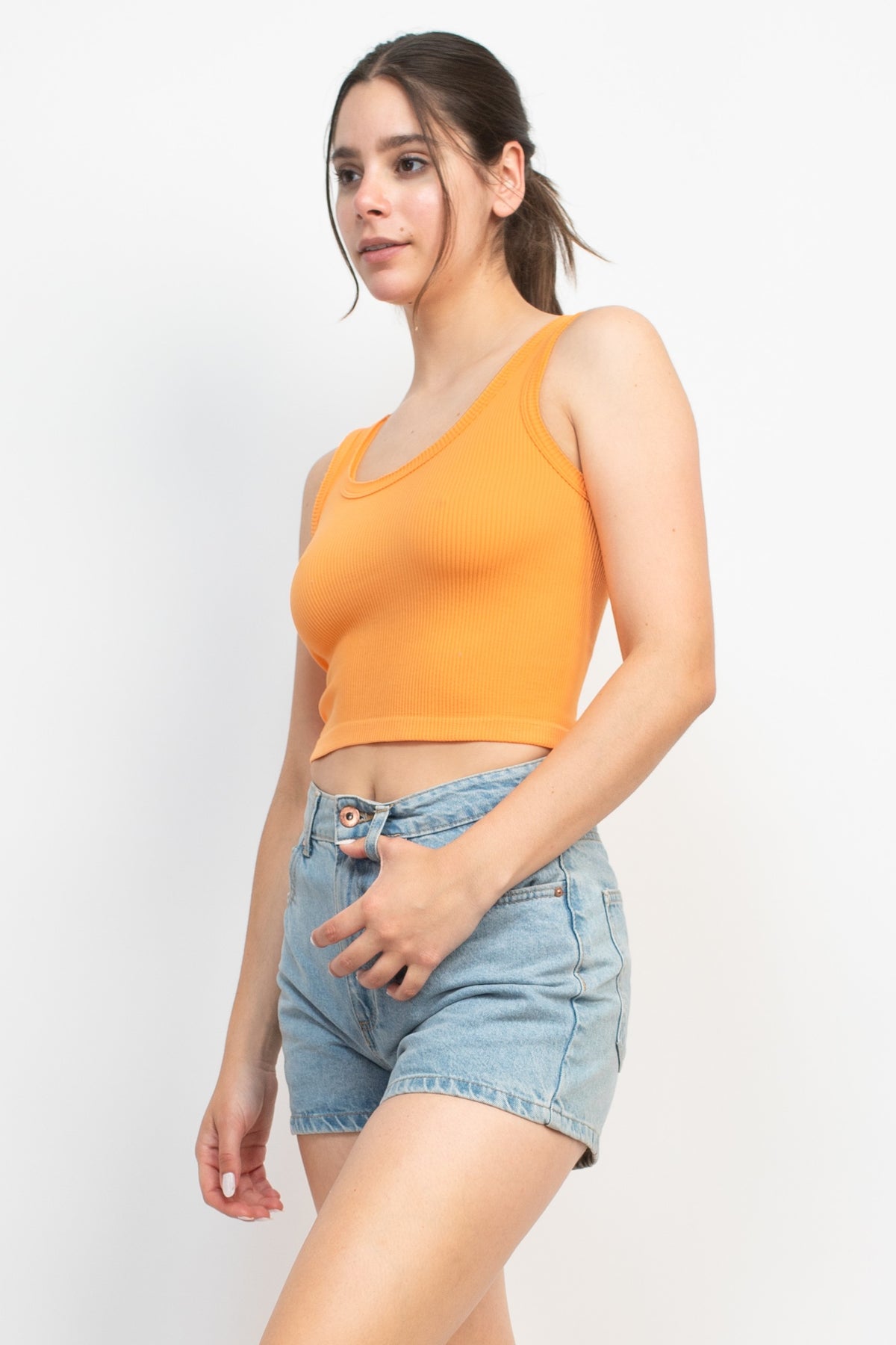 raw edge cropped tank top in tennessee orange-side view