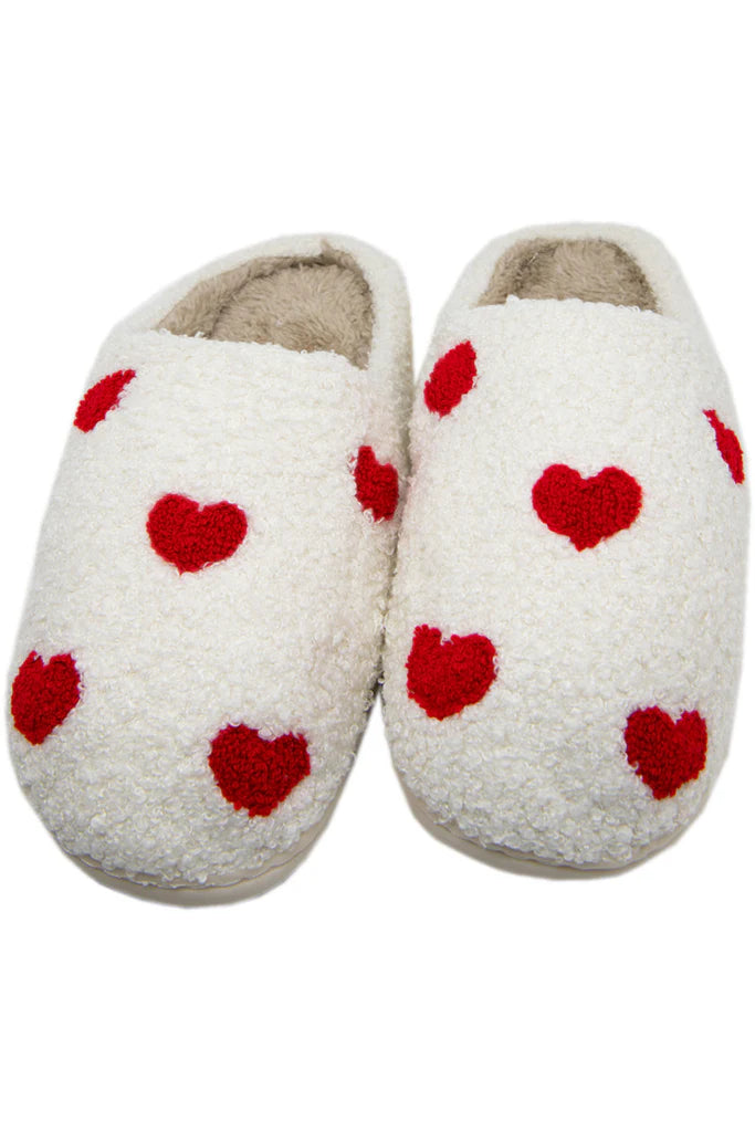 Red Hearts Fuzzy Slippers Valentine's Day