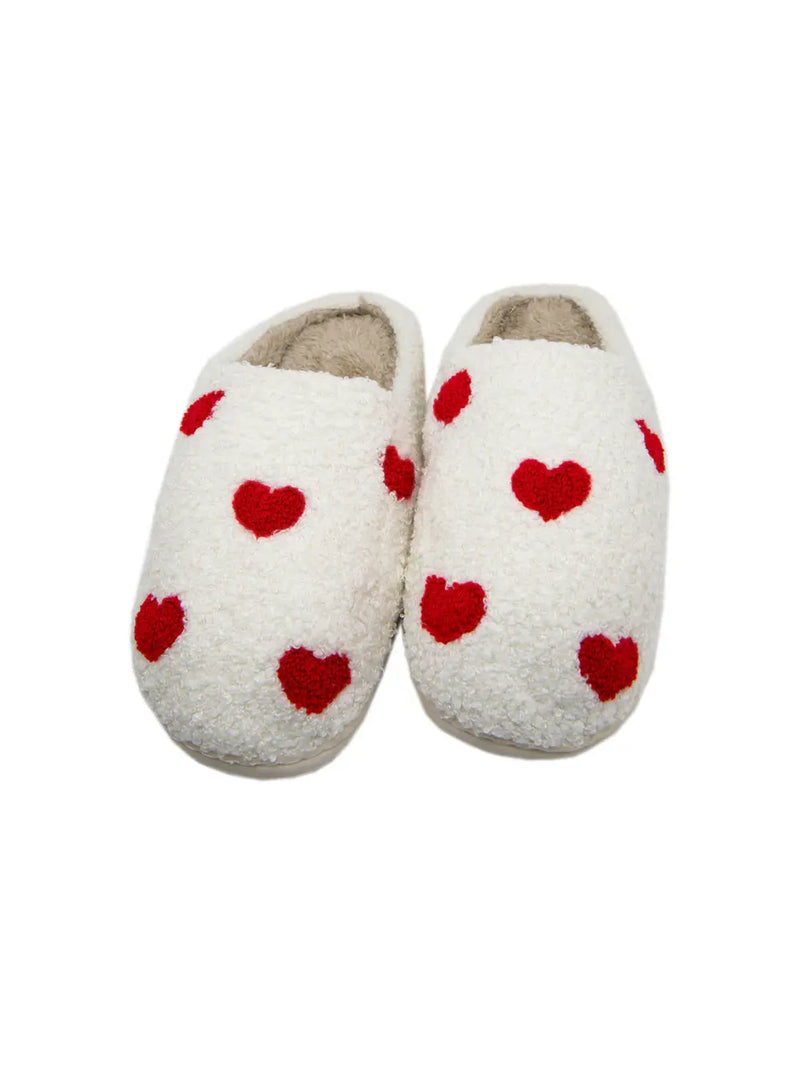 Red Hearts Fuzzy Slippers Valentine's Day