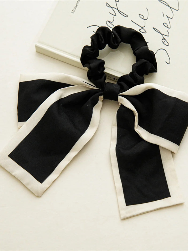 black and white retro ribbon hair bow tie