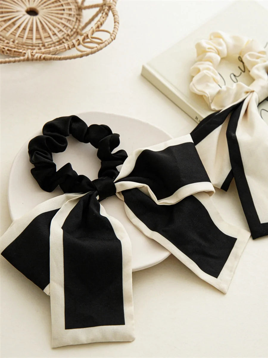 black and white retro ribbon hair bow tie