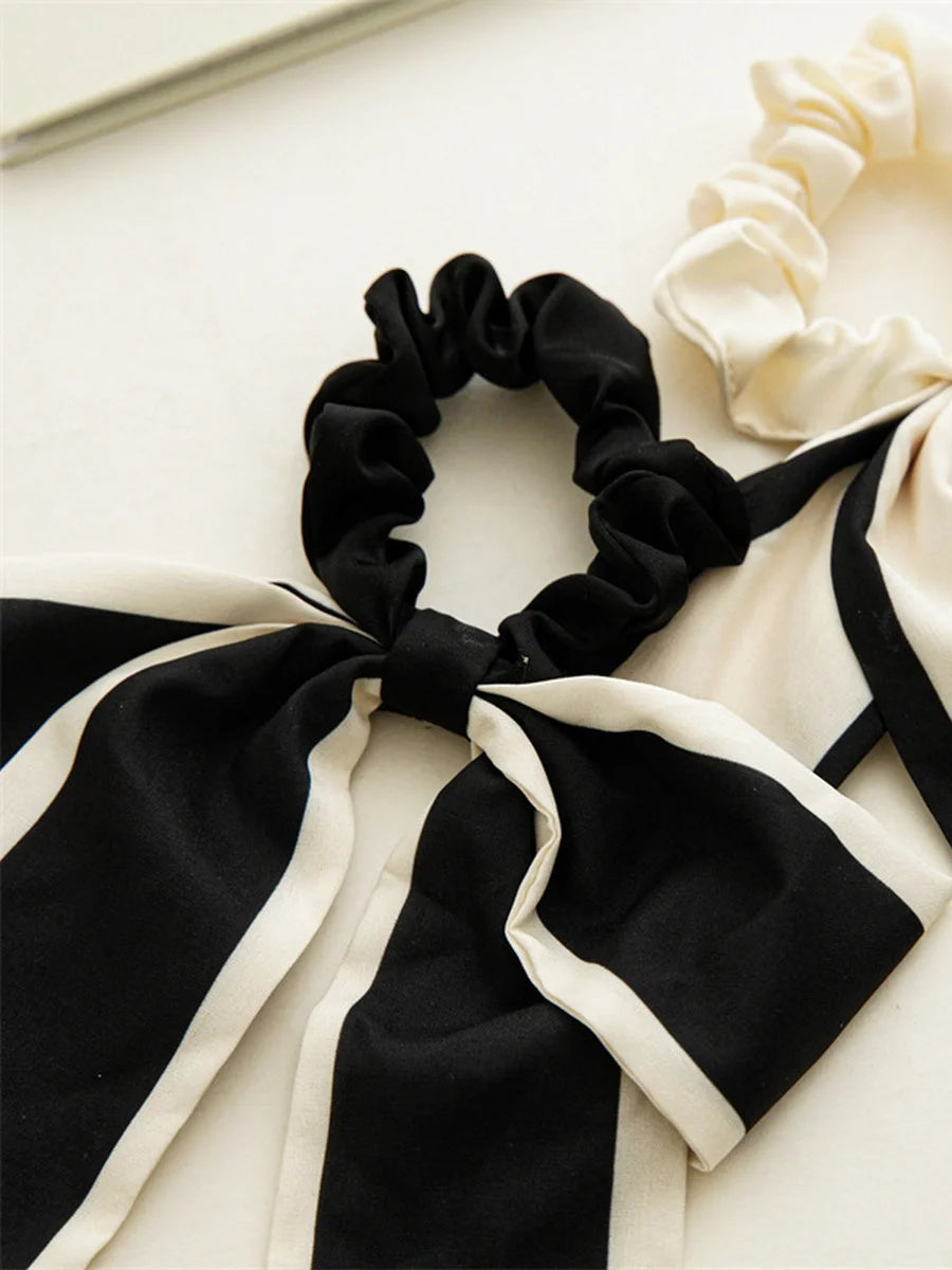 black and white retro ribbon hair bow tie