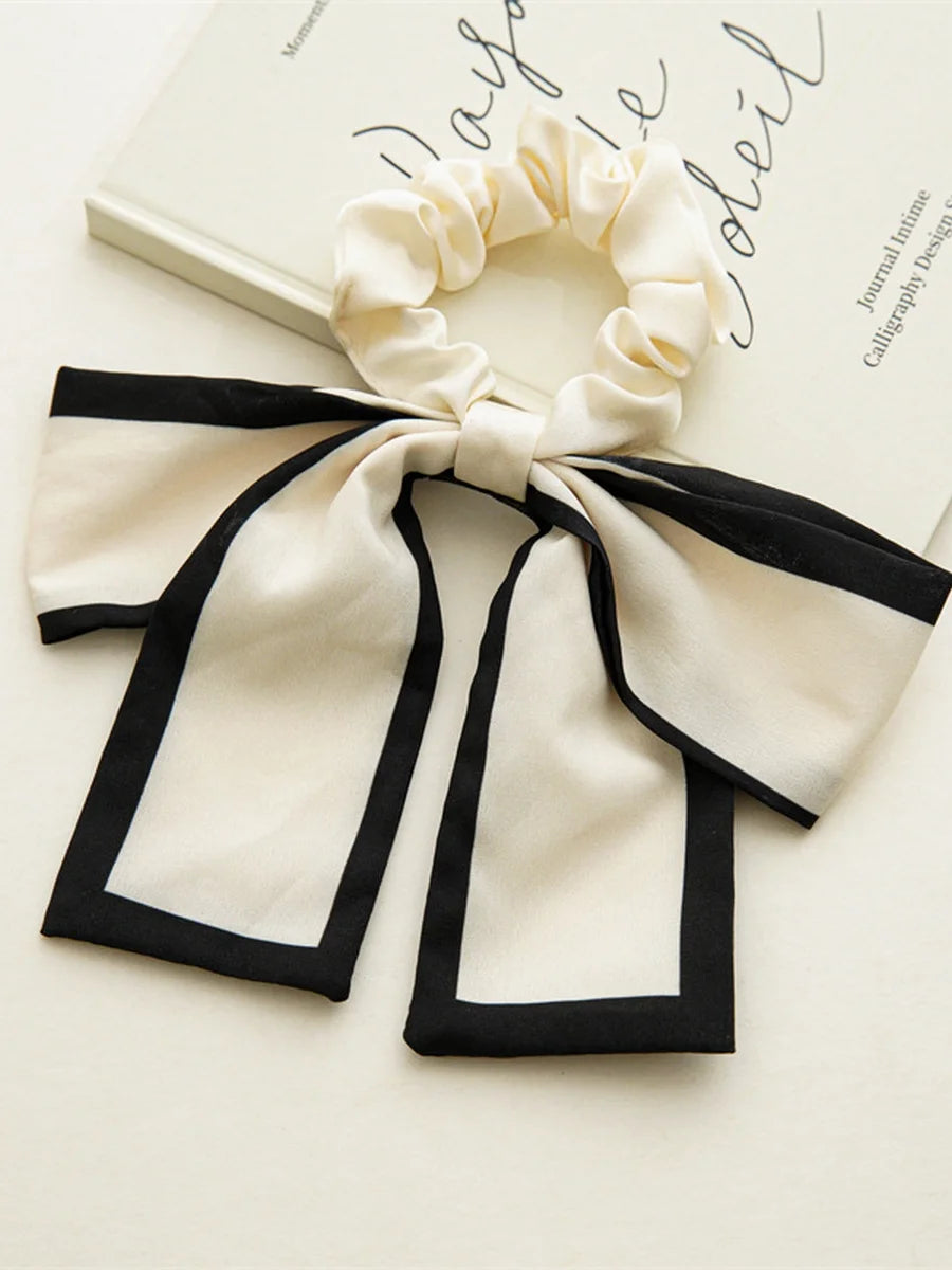 black and white retro ribbon hair bow tie