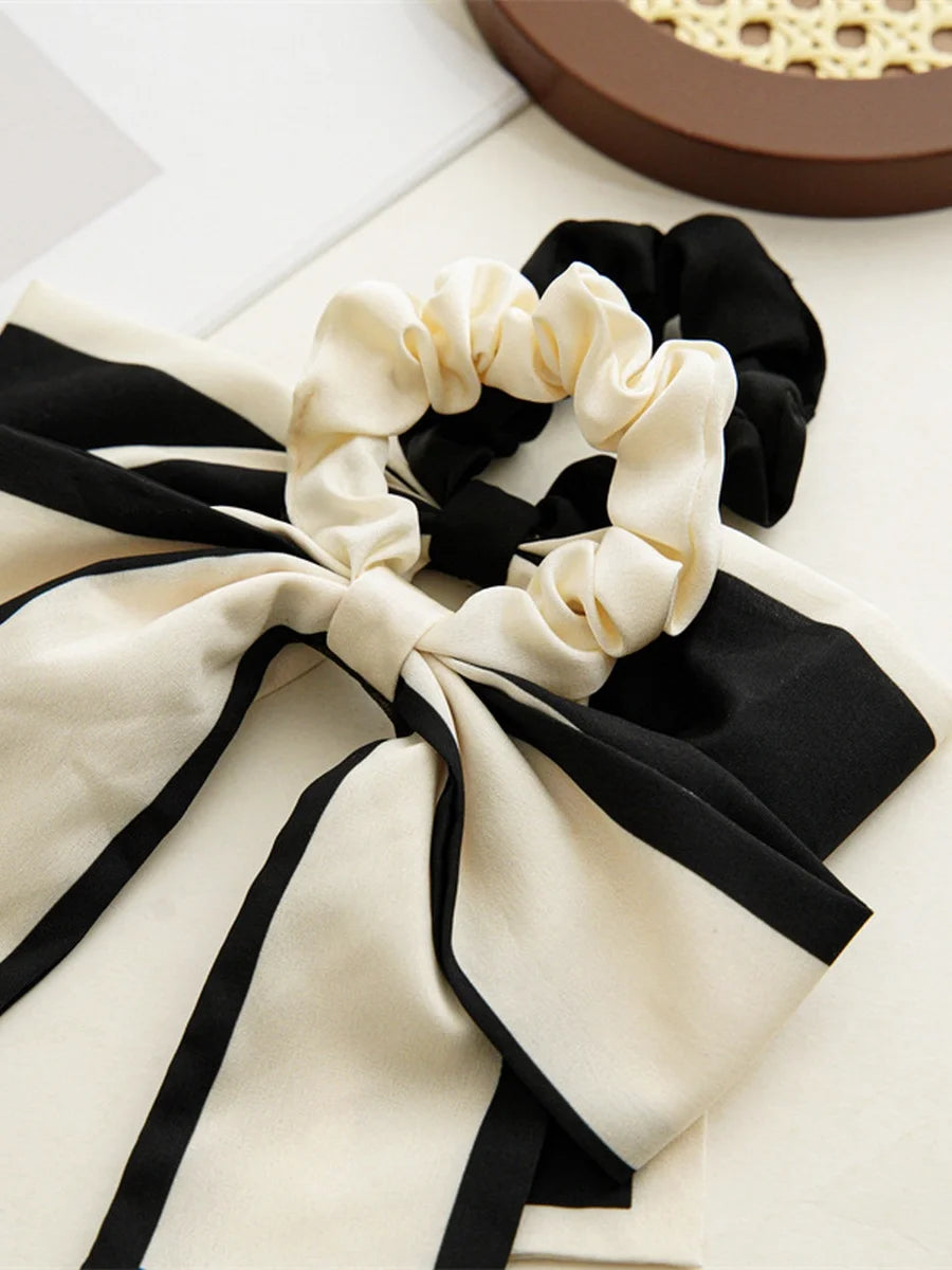 black and white retro ribbon hair bow tie