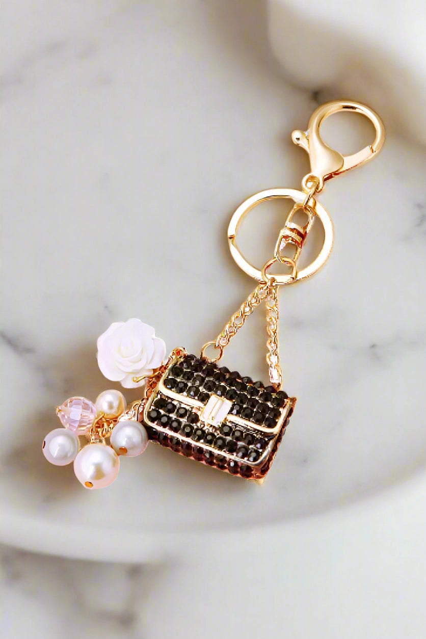 black rhinestone handbag purse charm bag accessory