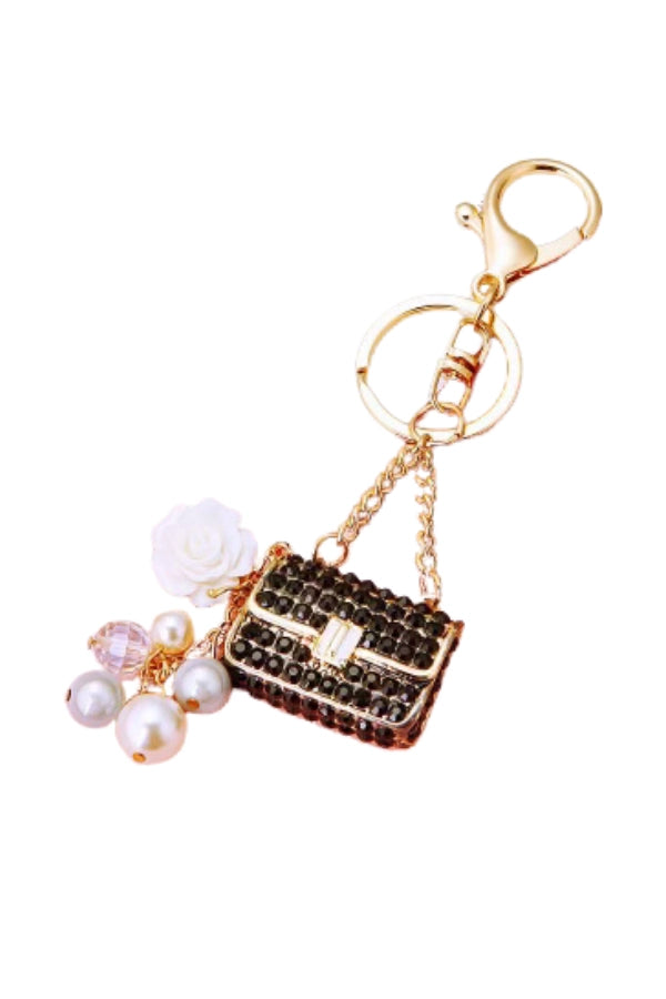 black rhinestone handbag purse charm bag accessory