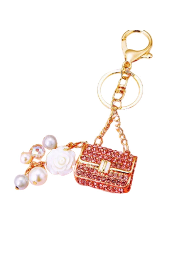 pink rhinestone handbag purse charm keychain