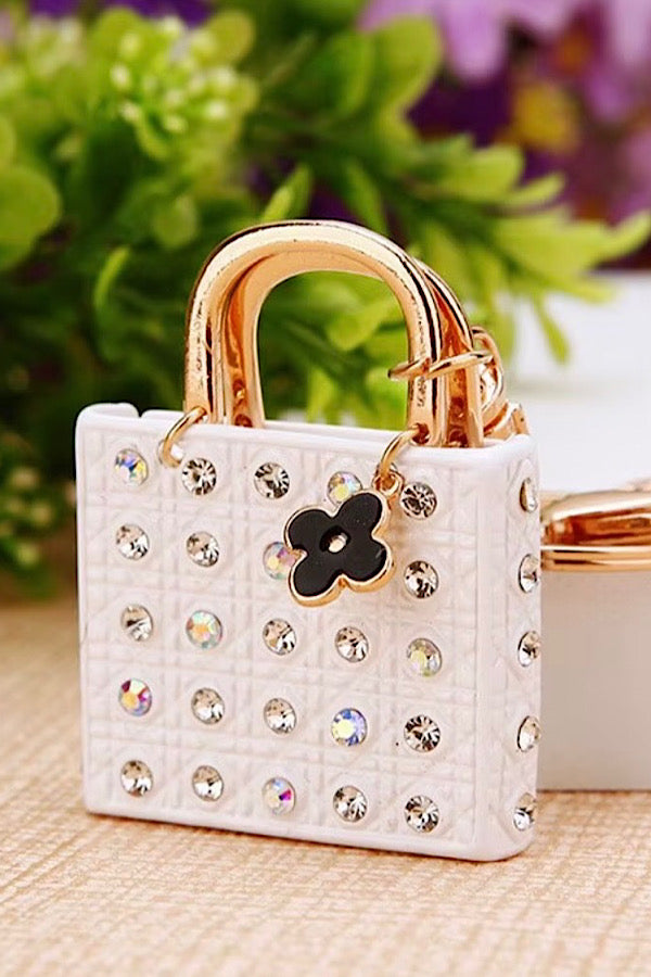 white rhinestone handbag purse charm bag accessory