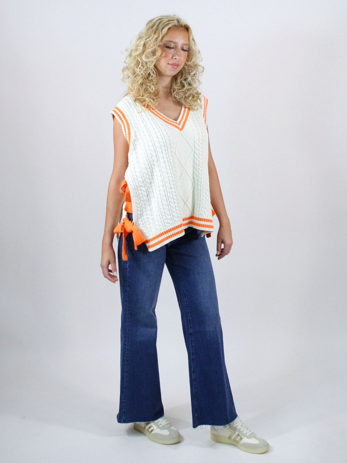 Rocky Top Bow Sweater in white and orange 