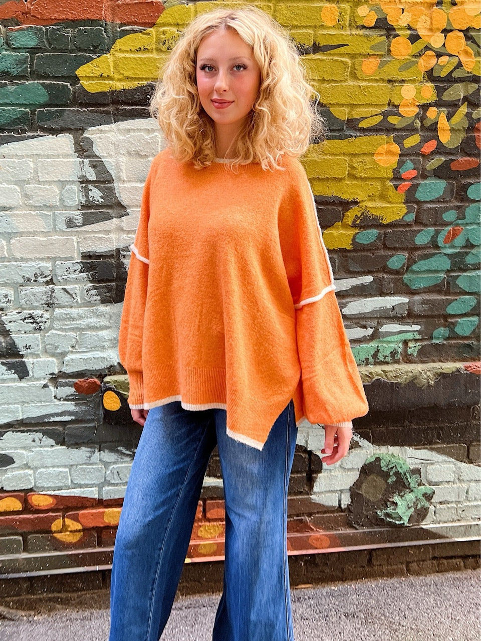 Rocky Top Contrast Trim Sweater orange