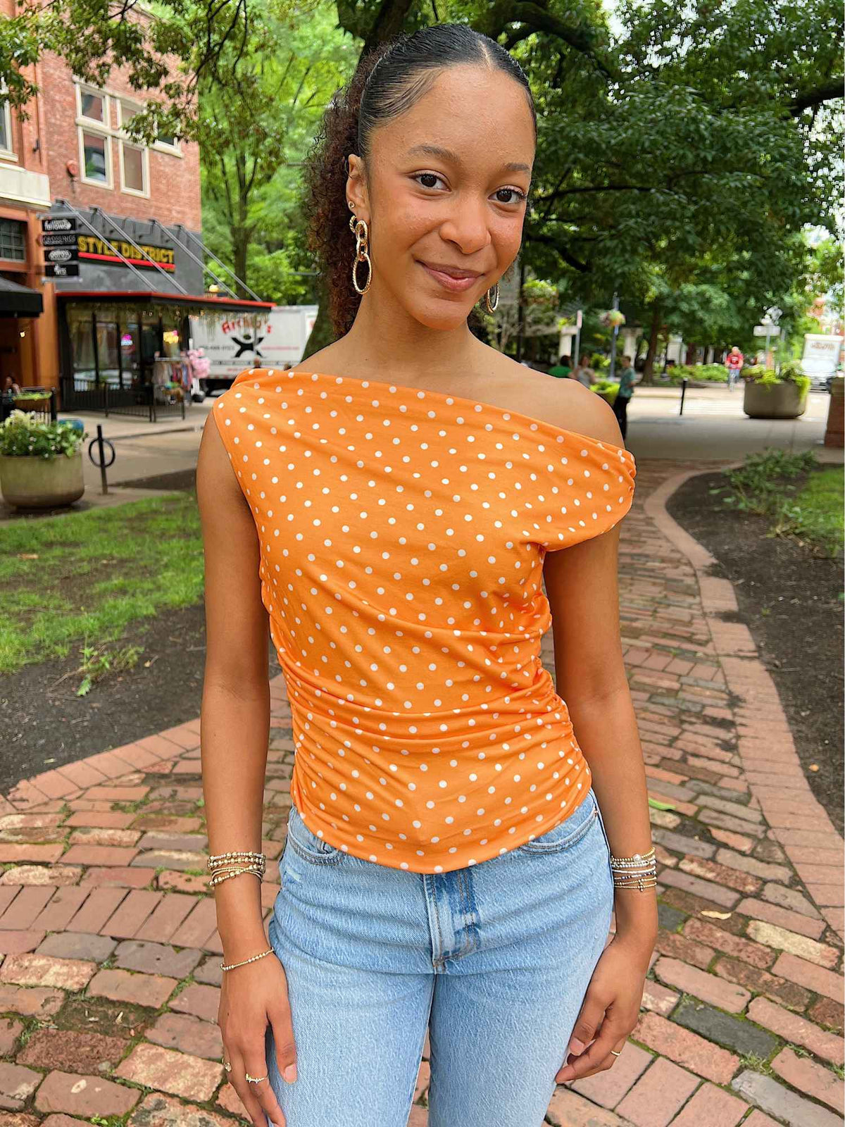 Rocky Top Polka Dot Top Orange White