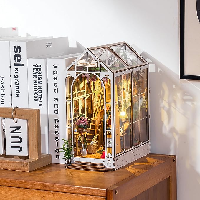 Rolife Garden House Book Nook Shelf Insert 3D Wooden House DIY Mini Puzzle Kit