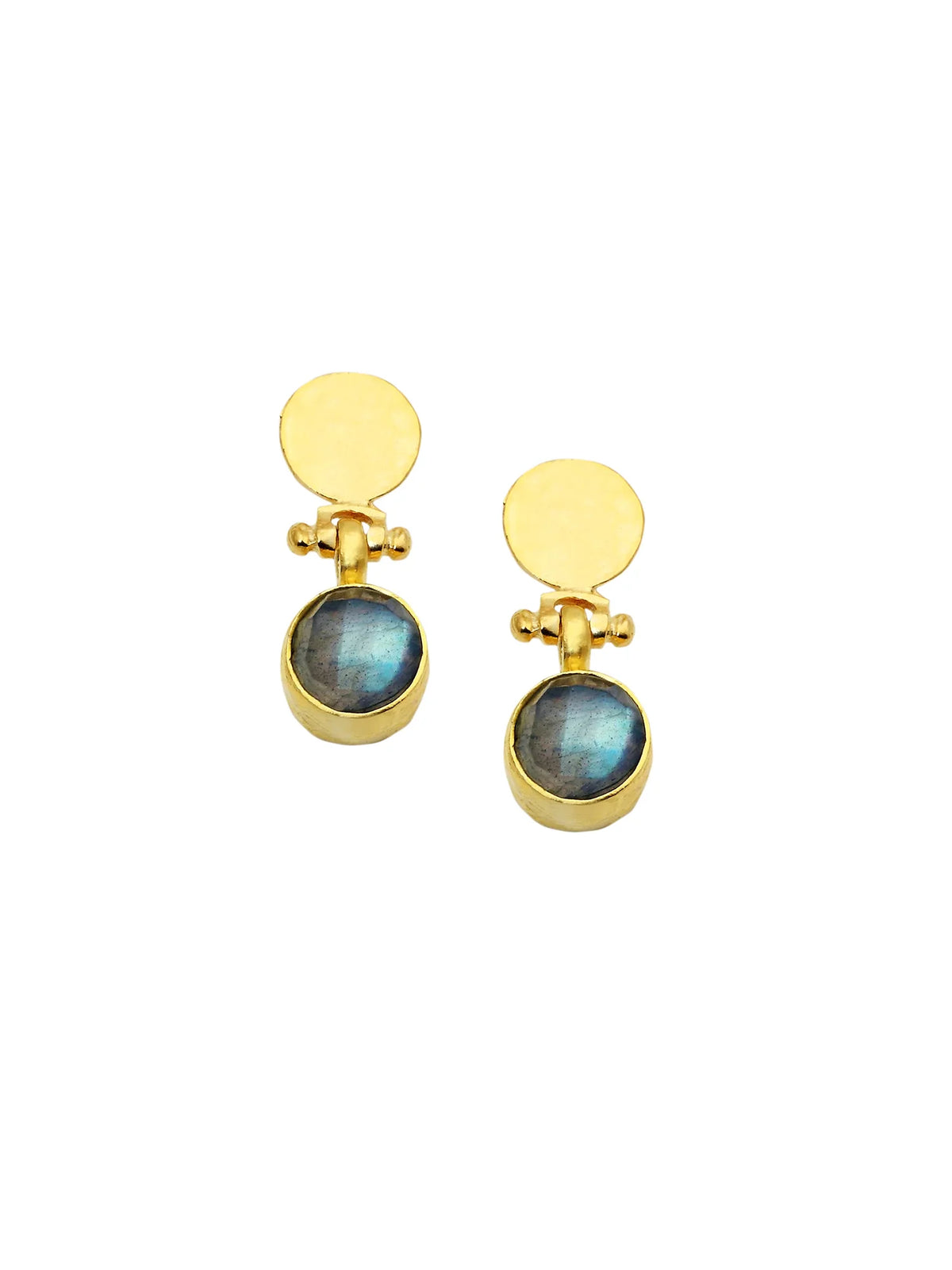 AJS Design Studio Labradorite Round Dangle Hammered Post Earrings Gold-Plated