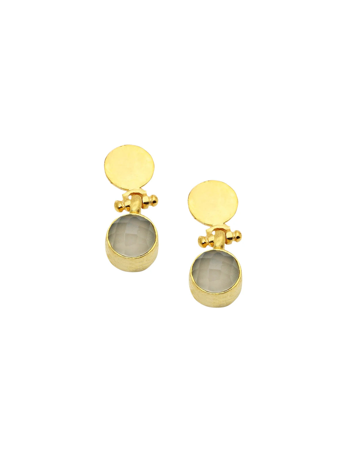 AJS Design Studio White Onyx Round Dangle Hammered Post Earrings Gold-Plated