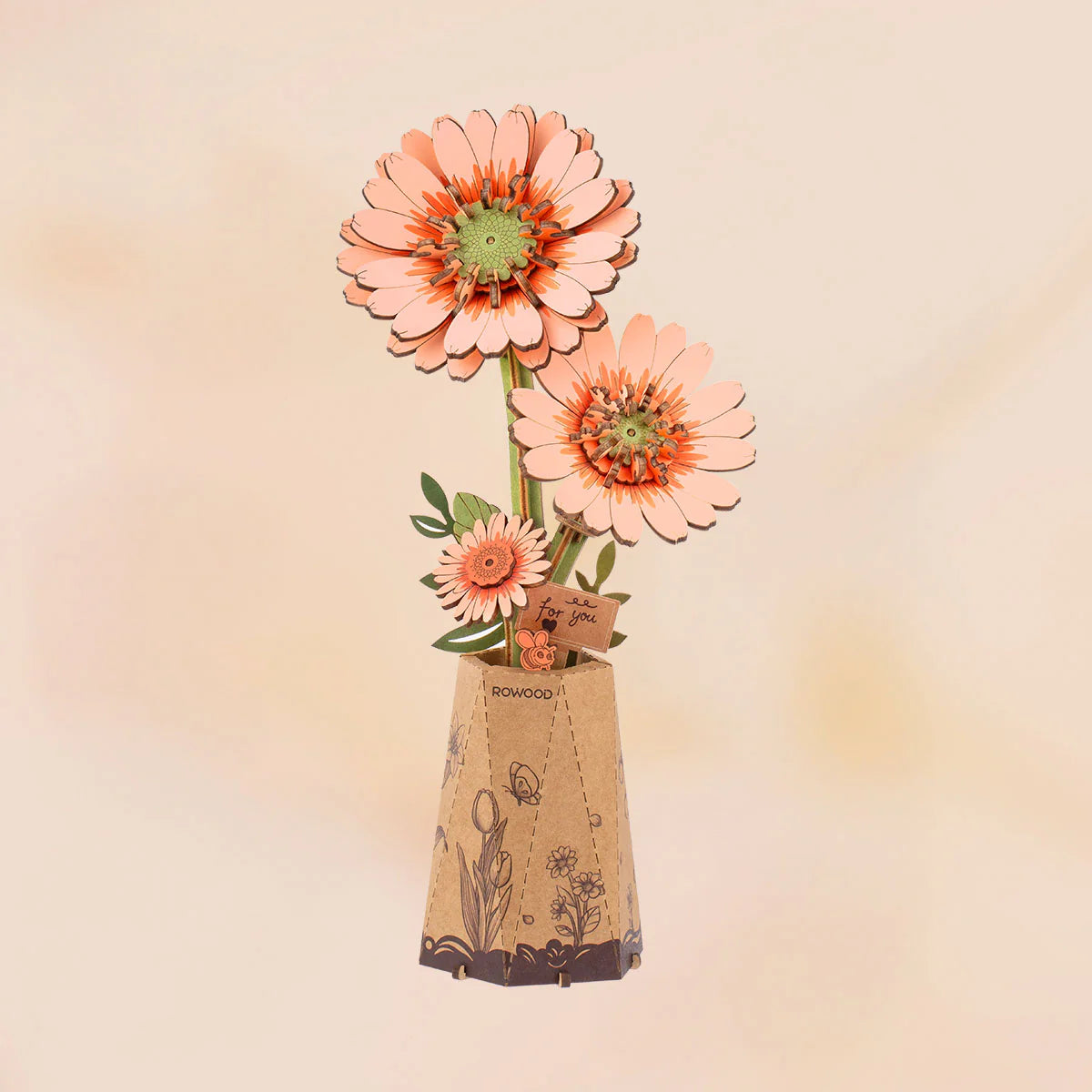 Rowood Light Orange Gerbera Daisy 3D Wooden Flower Puzzle