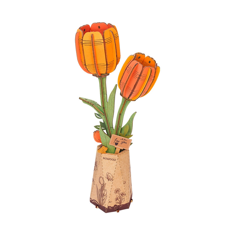Rowood Orange Tulip 3D Wooden Flower Puzzle