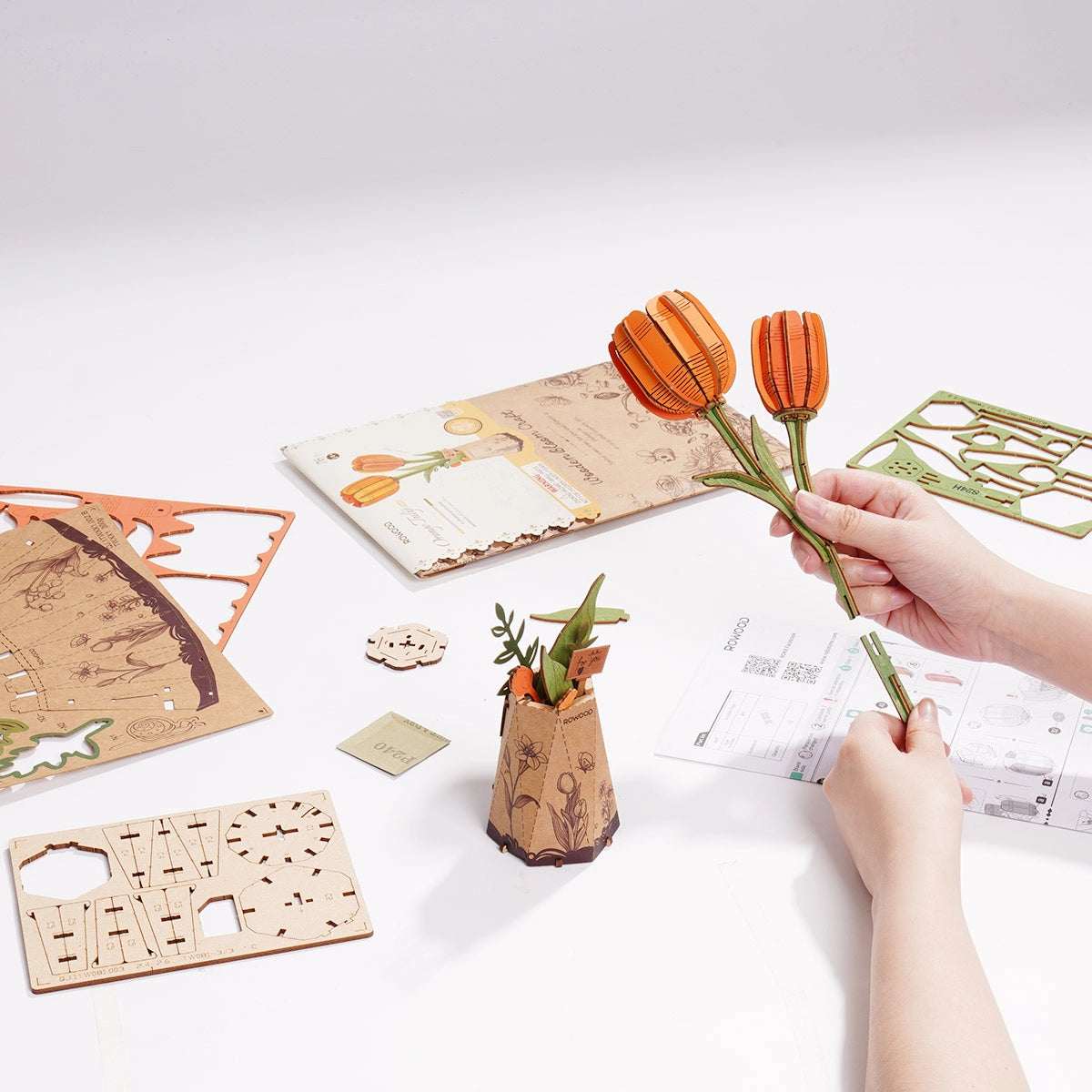 Rowood Orange Tulip 3D Wooden Flower Puzzle
