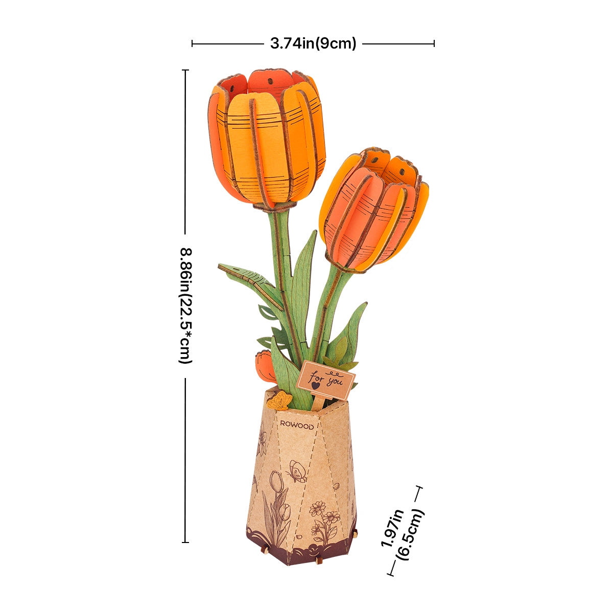 Rowood Orange Tulip 3D Wooden Flower Puzzle