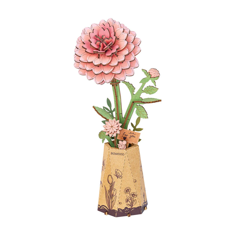 Rowood Pink Dahlia 3D Wooden Flower Puzzle