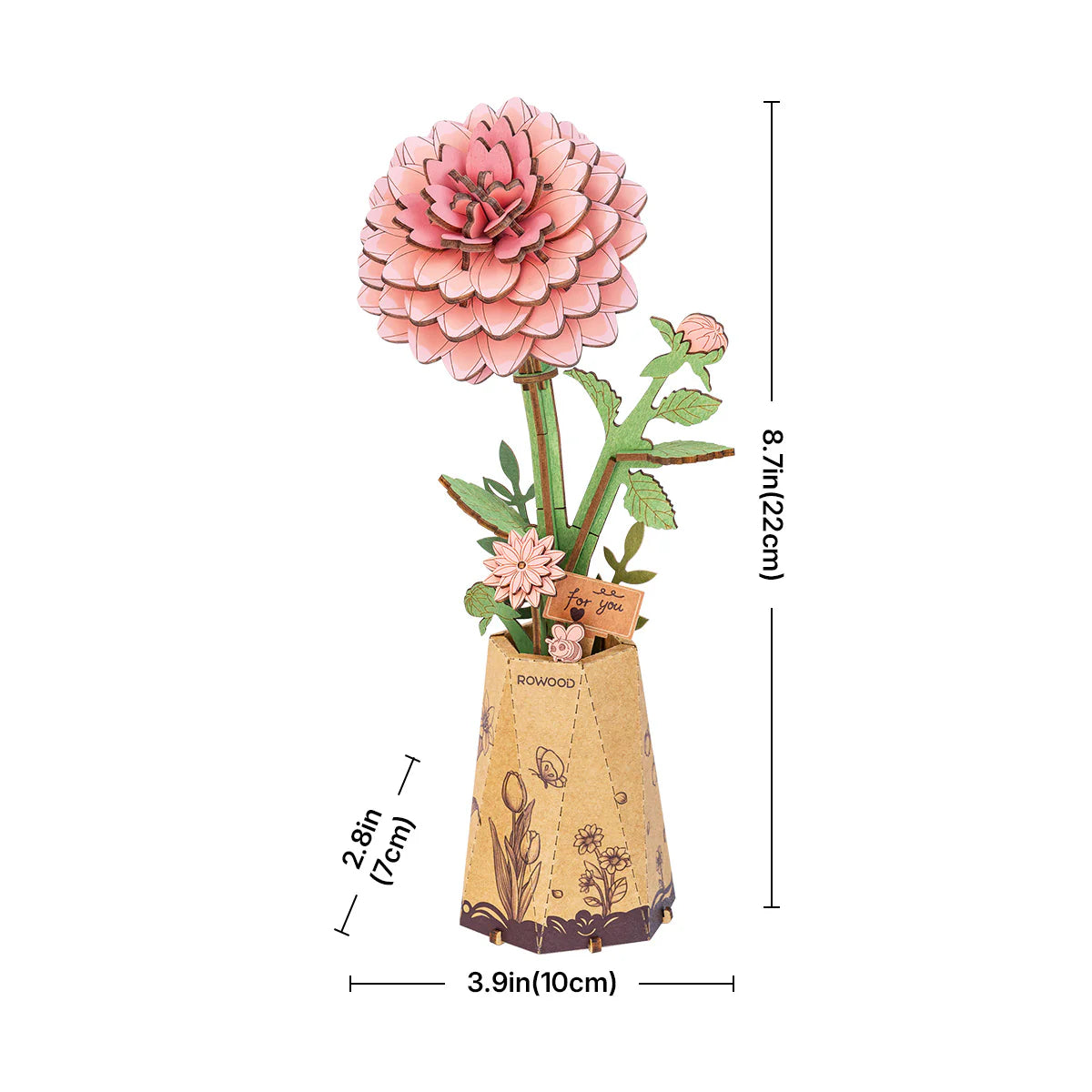 Rowood Pink Dahlia 3D Wooden Flower Puzzle