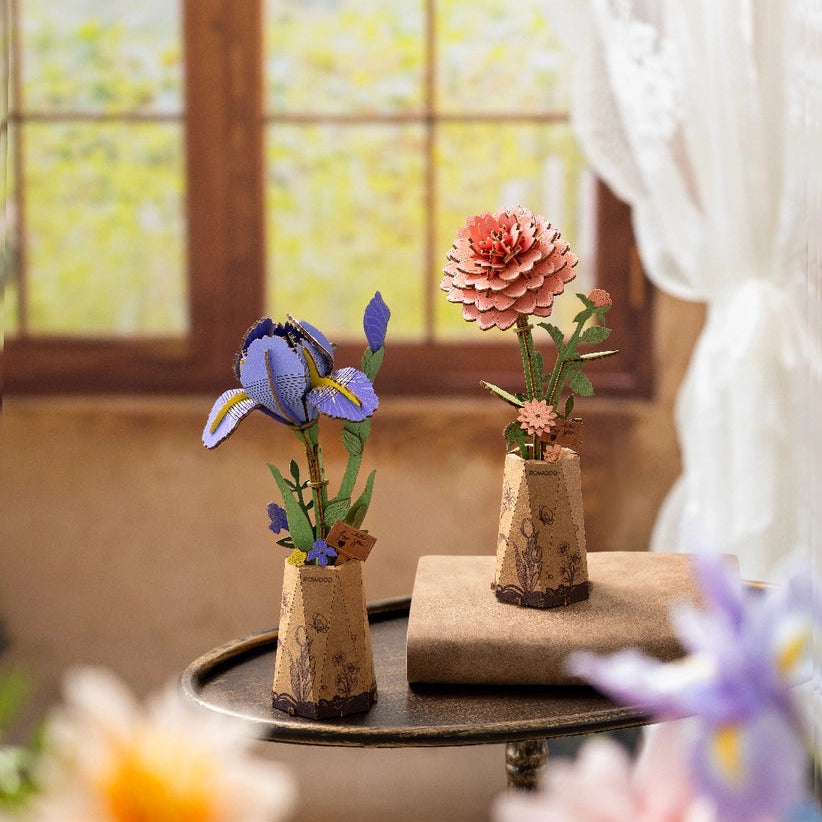 Rowood Pink Dahlia 3D Wooden Flower Puzzle