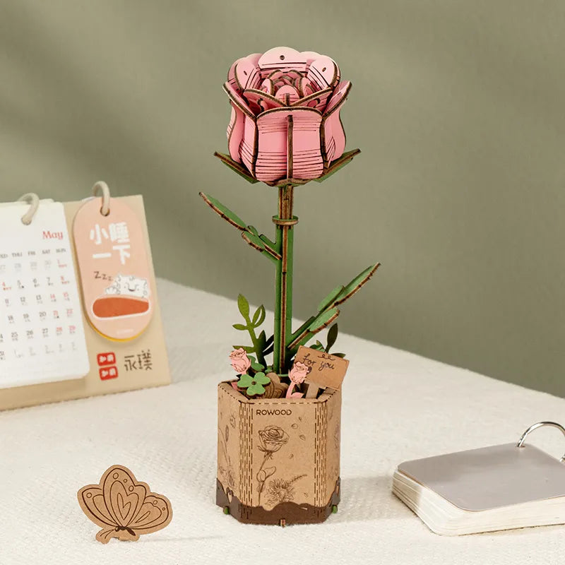 Rowood Pink Rose 3D Wooden Puzzle