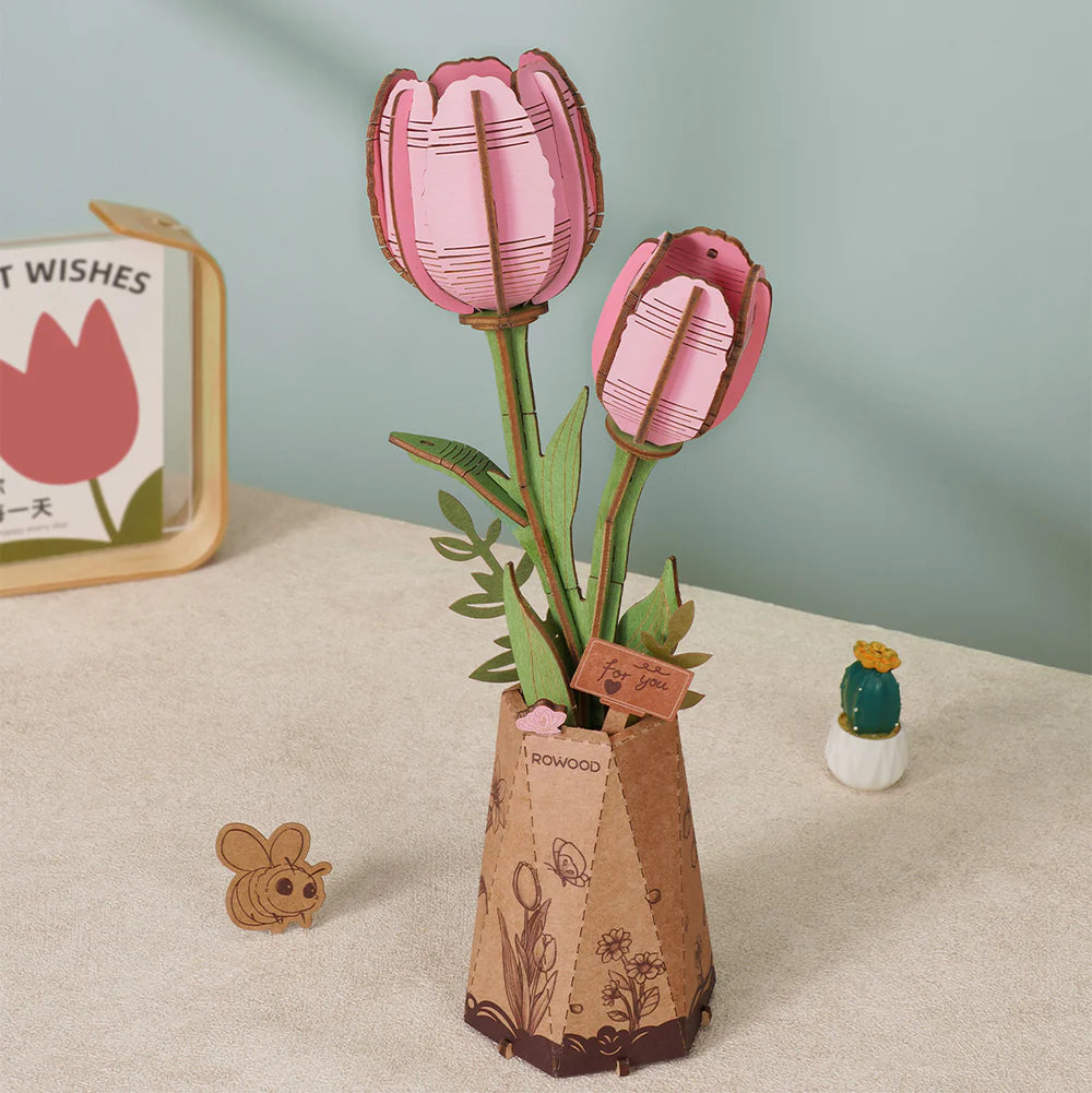 Rowood Pink Tulip 3D Wooden Flower Puzzle