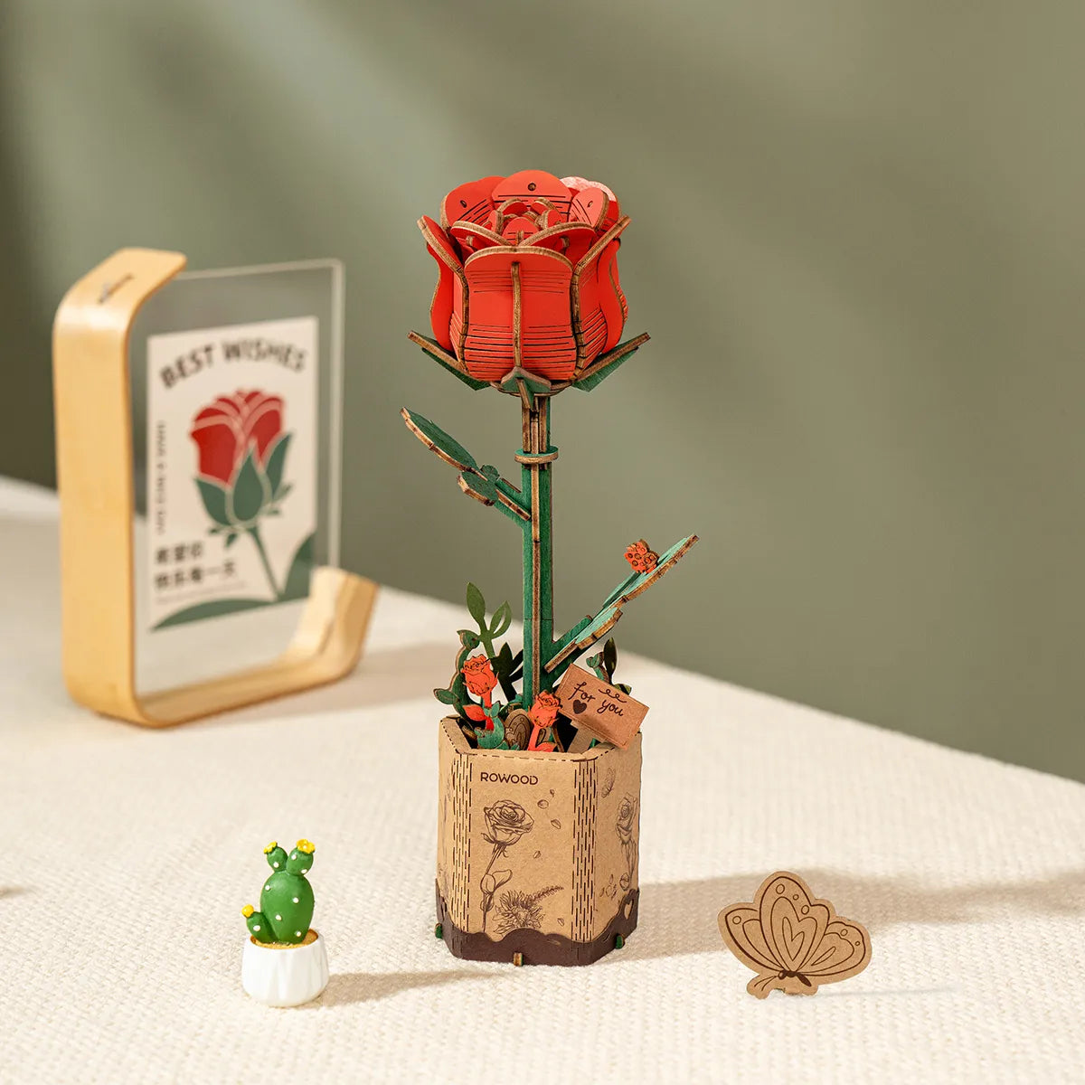 puzzle plant pot Rowood Red Rose 3D Wooden Puzzle