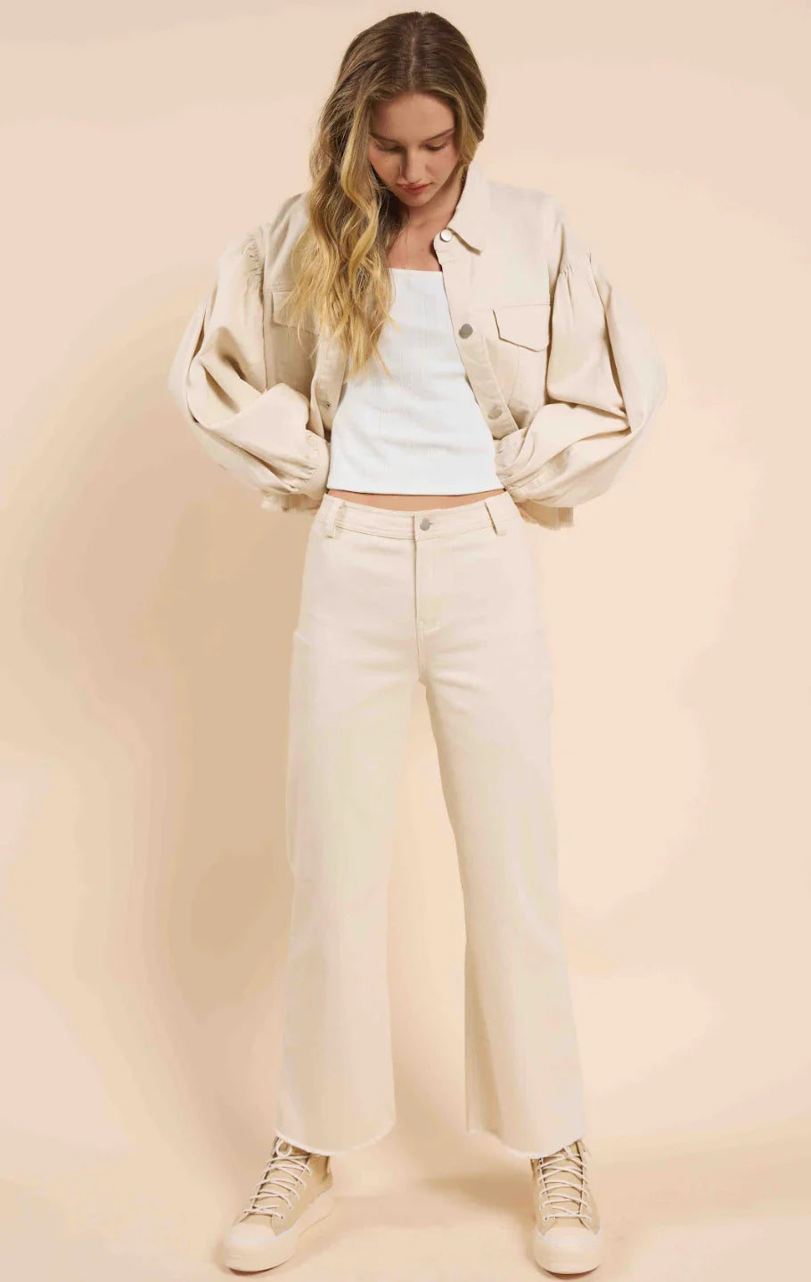 Sadie & Sage Clear Eyes Wide Leg Denim Pants Cream