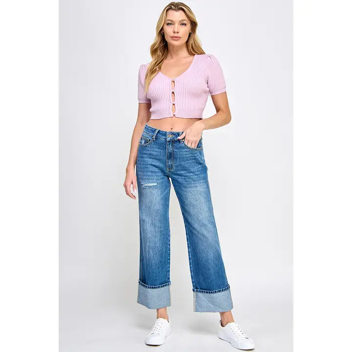 Saige Denim High Rise Dad Jeans with 5" Fold