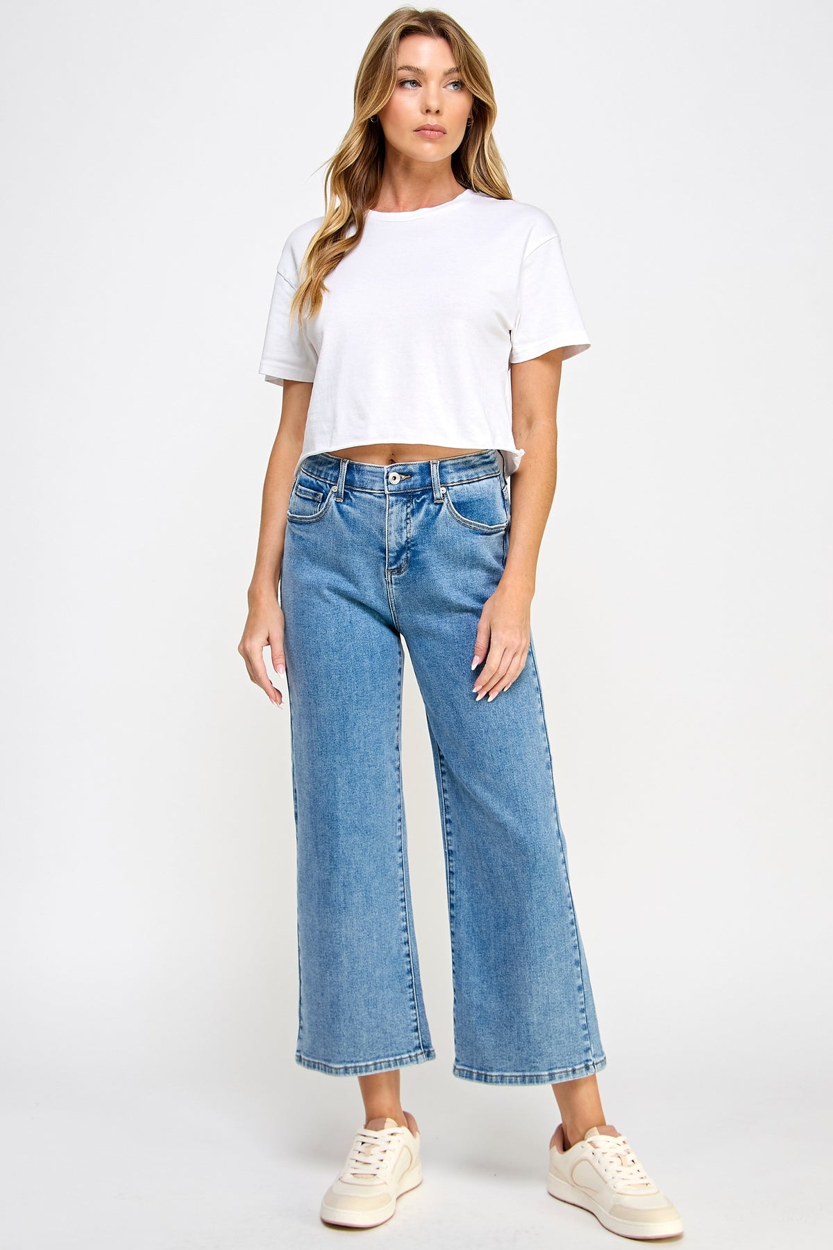 High Rise Stretch Tummy Control Wide Leg Jeans