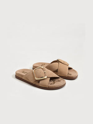 Sam Edelman Darla Buckle Slide Sandal Cyprus Tan Suede