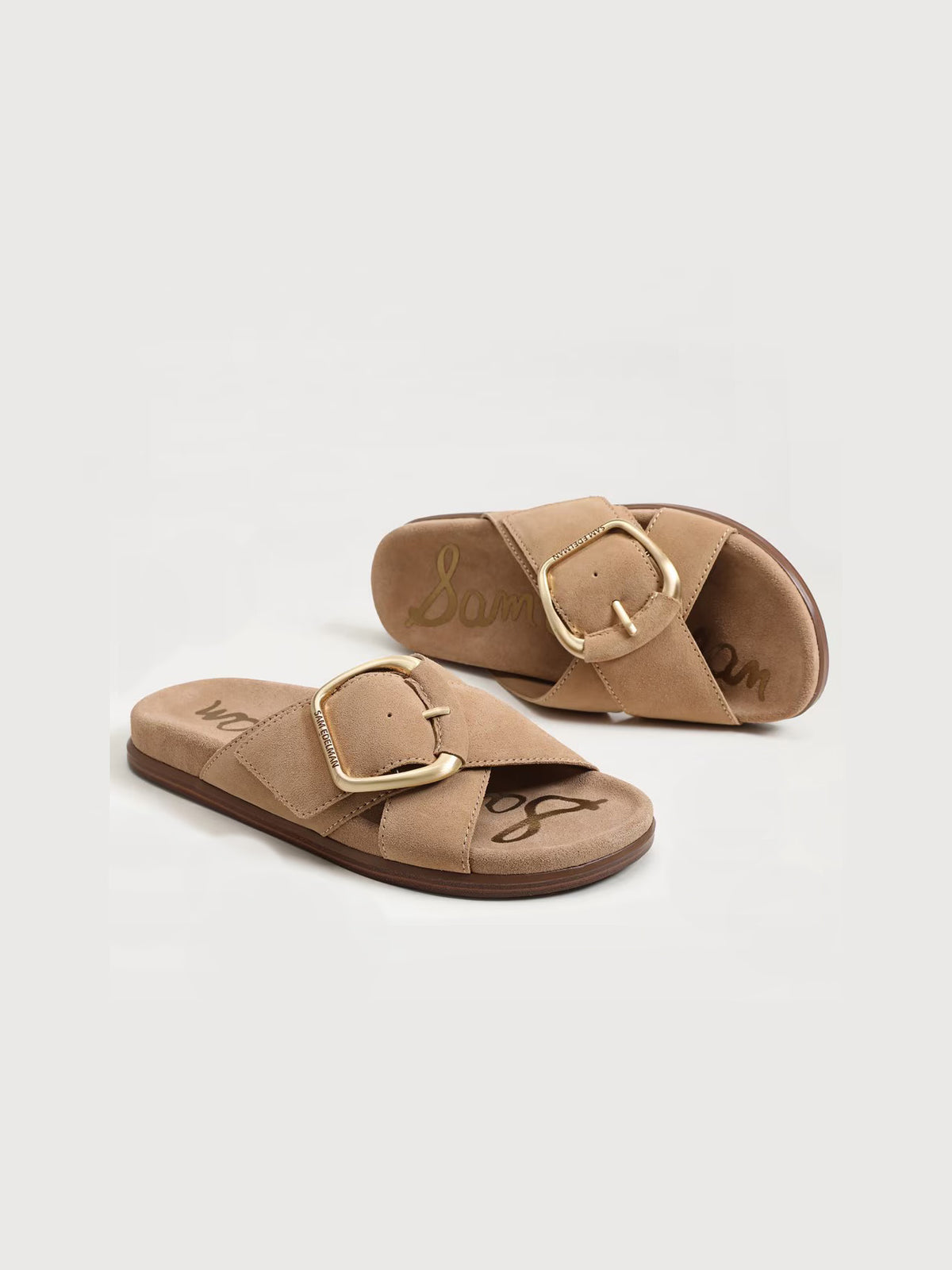 Sam Edelman Darla Buckle Slide Sandal Cyprus Tan Suede