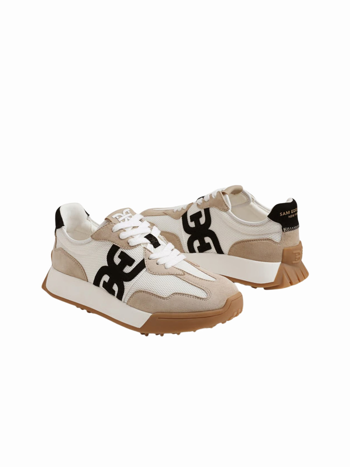 Sam Edelman Langley Lace Up Sneaker white tan black 