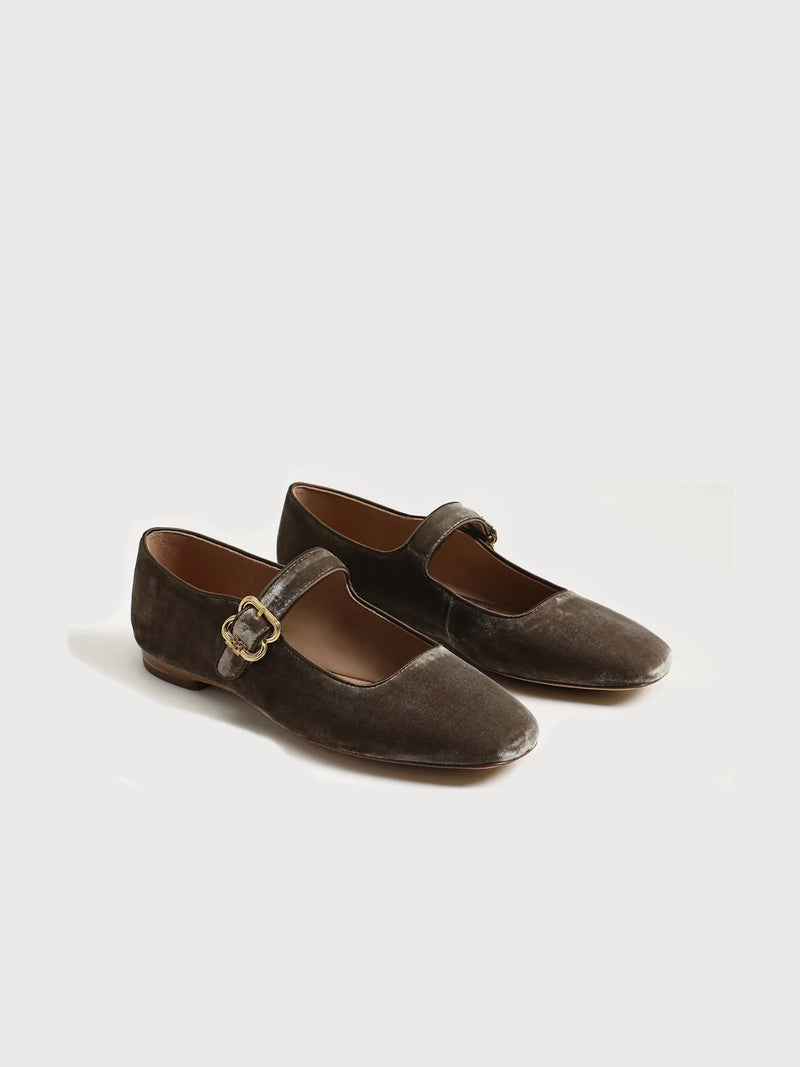 Sam Edelman Michaela Mary Jane Flat Dark Silver Sage Velvet