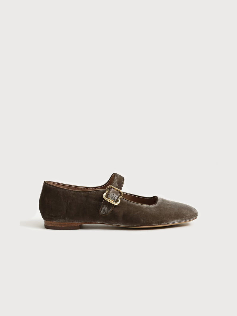 Sam Edelman Michaela Mary Jane Flat Dark Silver Sage Velvet