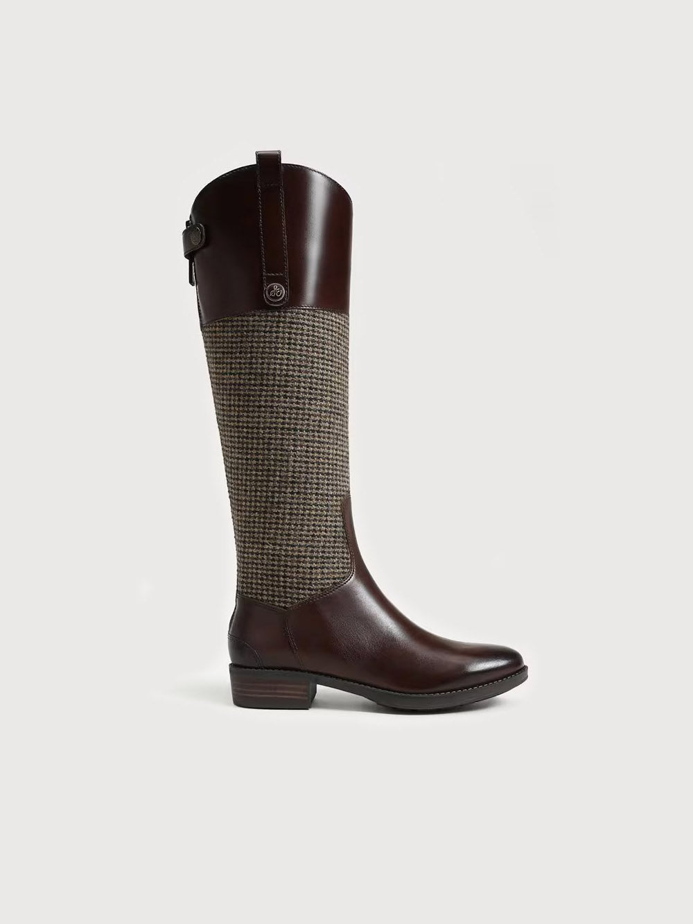Sam Edelman Penny Leather Riding Boot Brown Plaid Fabric Brown Leather