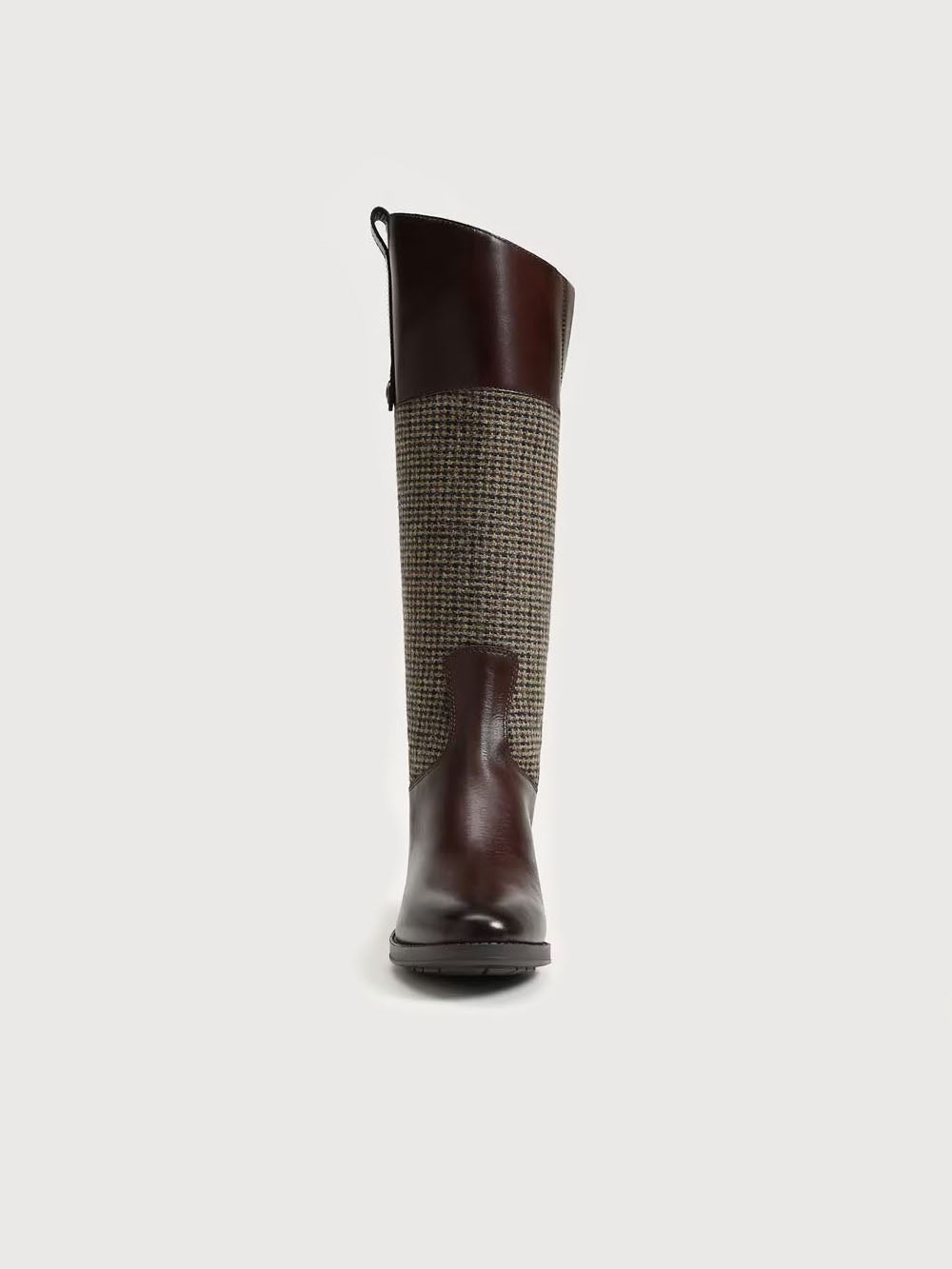 Sam Edelman Penny Leather Riding Boot Brown Plaid Fabric Brown Leather