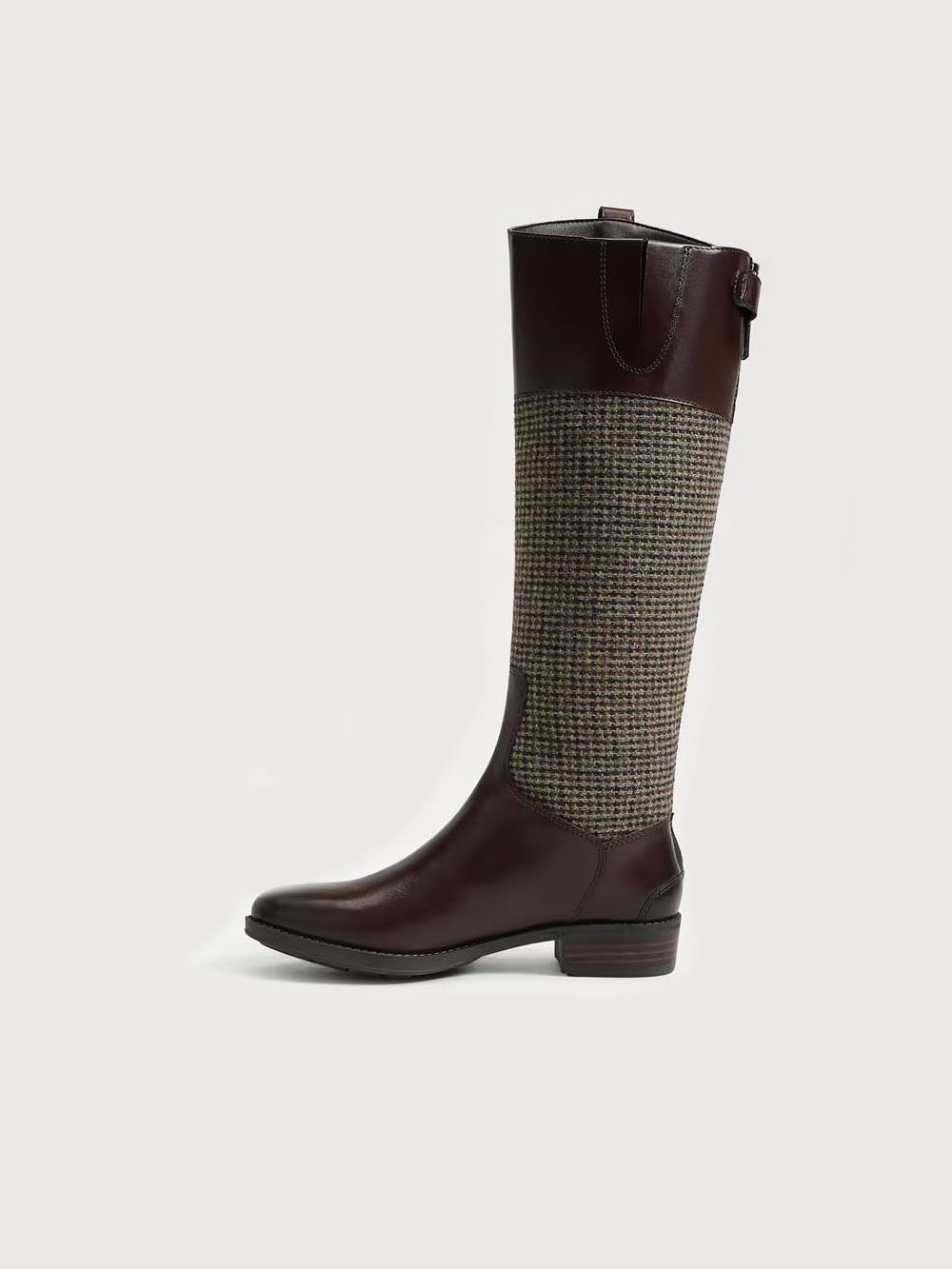 Sam Edelman Penny Leather Riding Boot Brown Plaid Fabric Brown Leather
