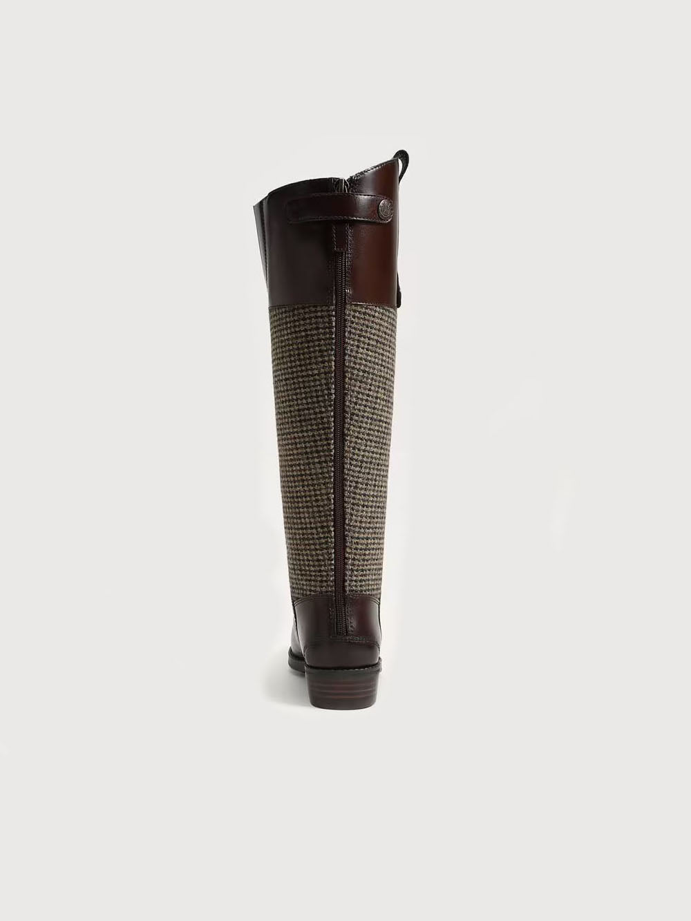 Sam Edelman Penny Leather Riding Boot Brown Plaid Fabric Brown Leather