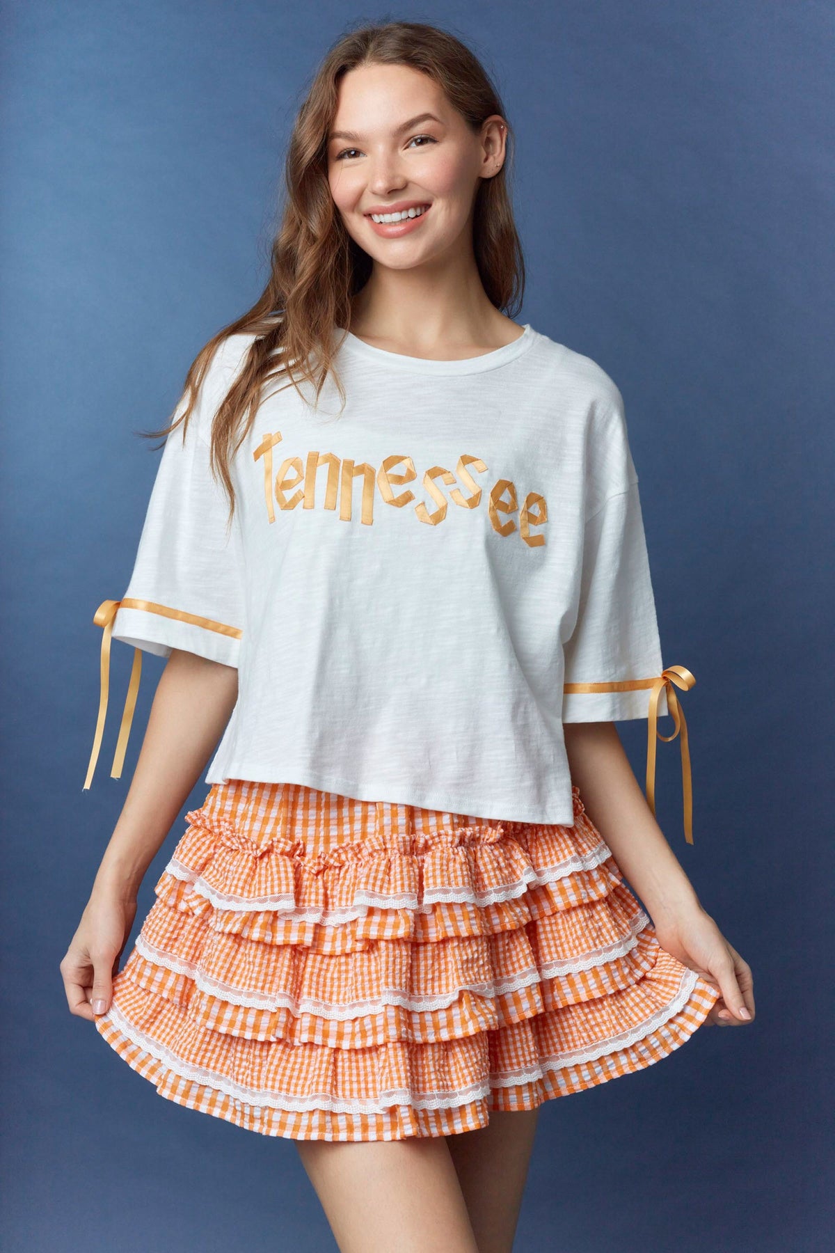 Tennessee Ribbon Tee in white and orange