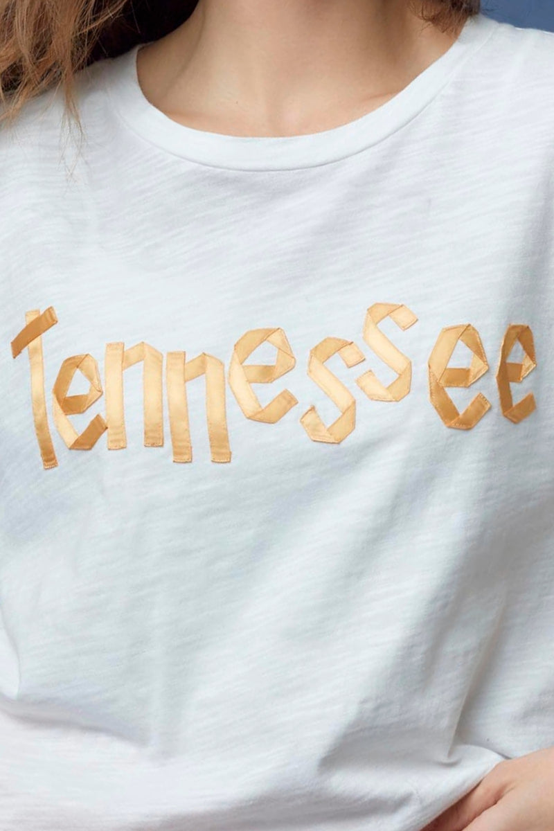 Tennessee Ribbon Tee in white and orange