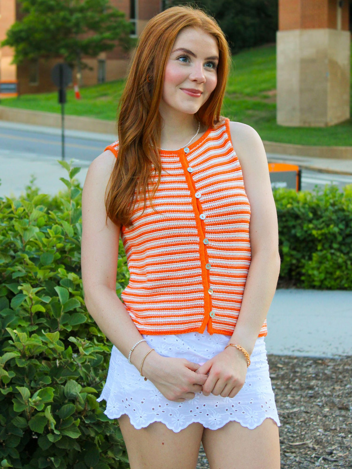Saturday Stripe Knit Tank orange white