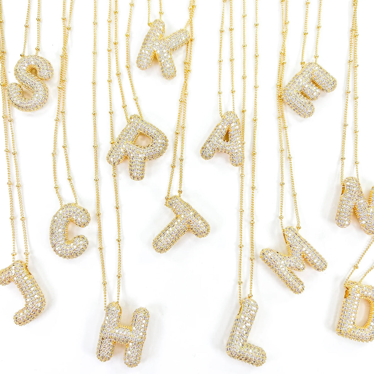 Savvy Bling Bubble Letter Balloon Initial Necklace with Cubic Zirconia CZ Group of Letters