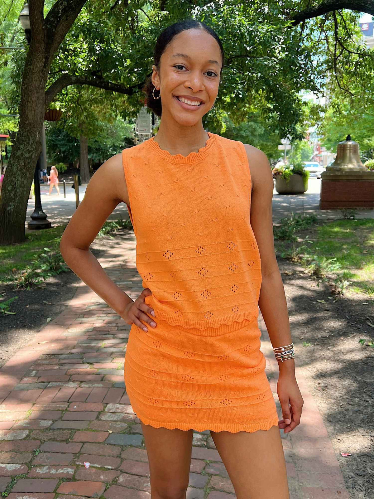 Scallop Crochet Sweater Mini Skirt Orange