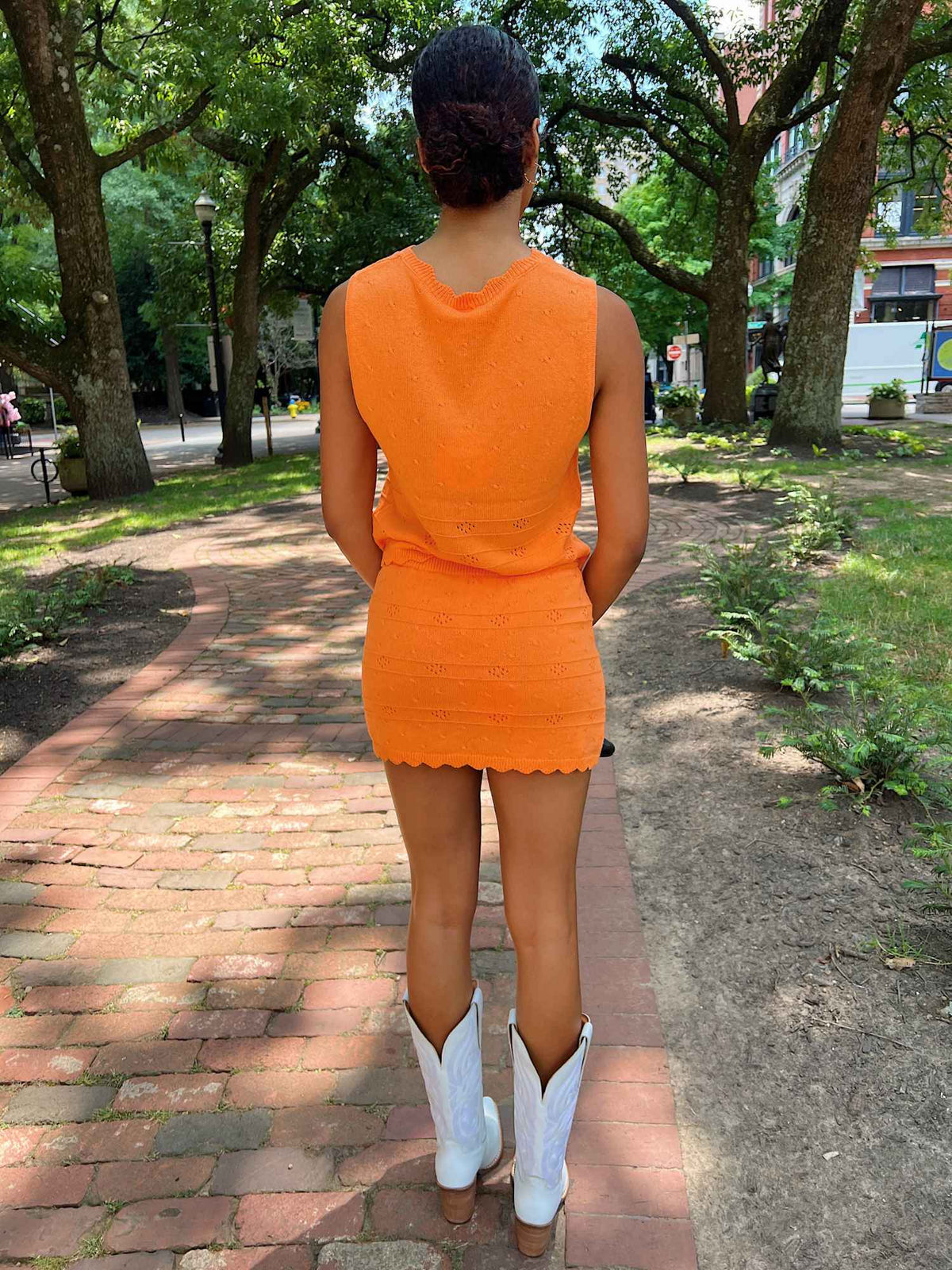 Scallop Crochet Sweater Mini Skirt Orange