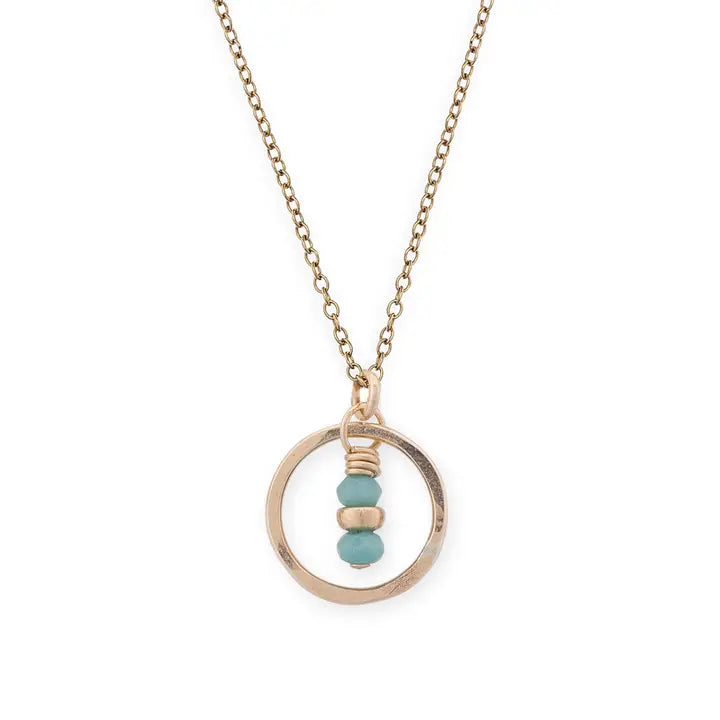 18" Seedling Tiny Gold Circle Necklace with Turquoise Crystals